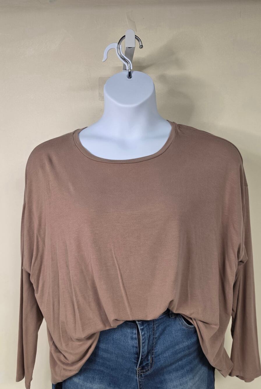 Eileen Fisher 1X Taupe Tencel Lyocell Oversized Dolman Sleeve Top 0117
